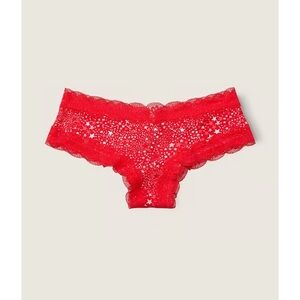 Victoria's Secret PINK lace-trim cheeky panty in red with a star print Sz XL NWT